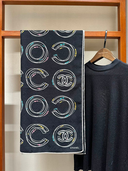 CC Square Scarf 140 CM In Black Silk Cashmere 420131