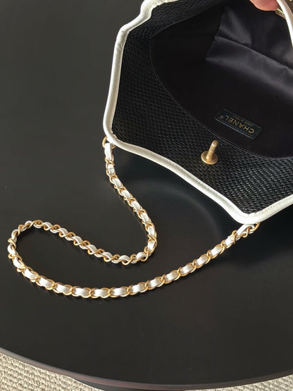 Chanel 2025 Maxi Hobo Bag 31cm Black mix White Straw Leather 320857
