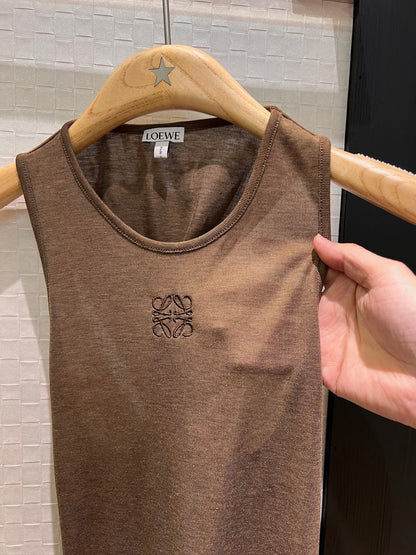 Loewe Embroidered Logo Knotted Vest Top Brown Polyester Fiber