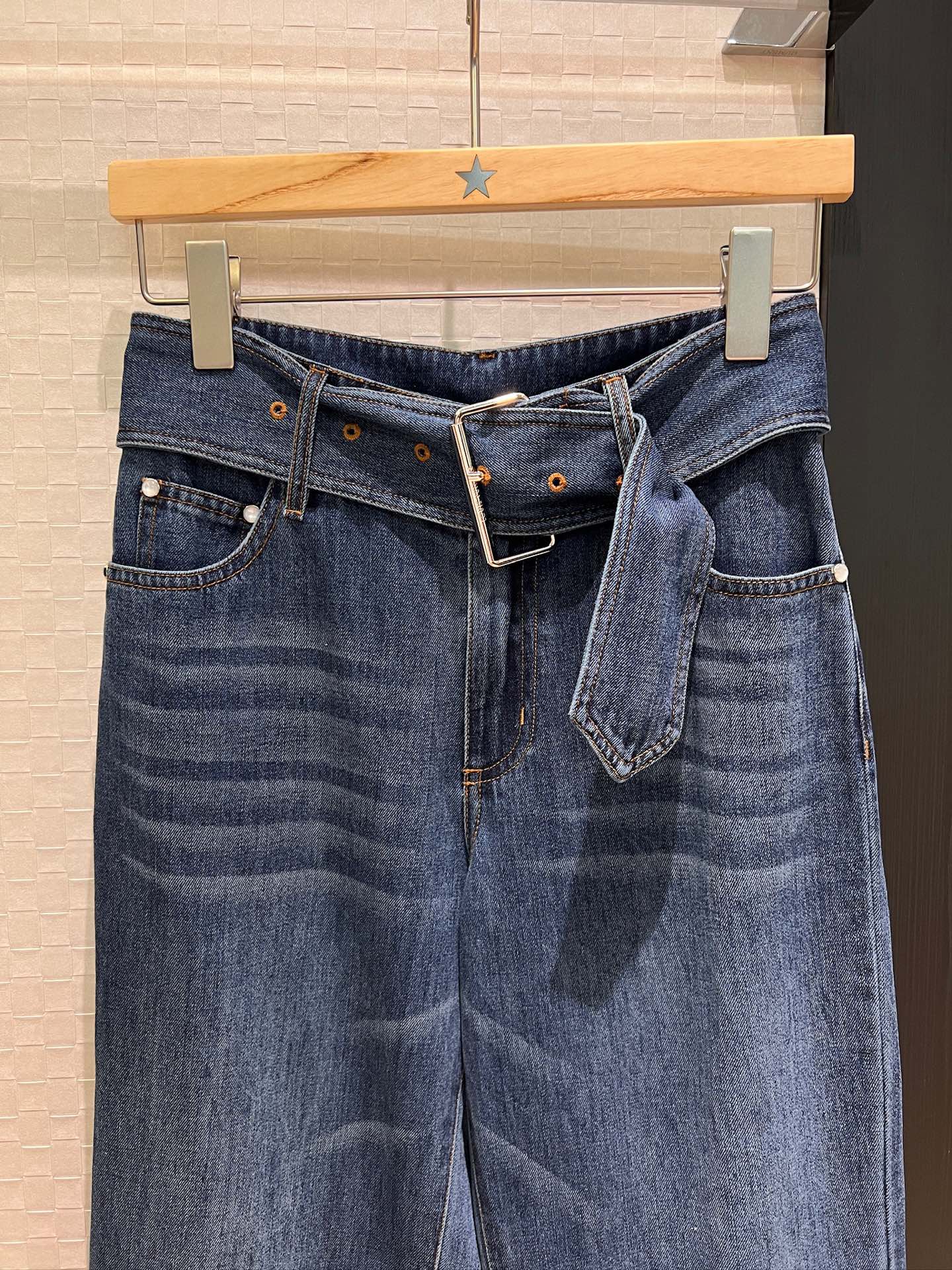 LV Large Belt Decorated Jeans Blue Cotton