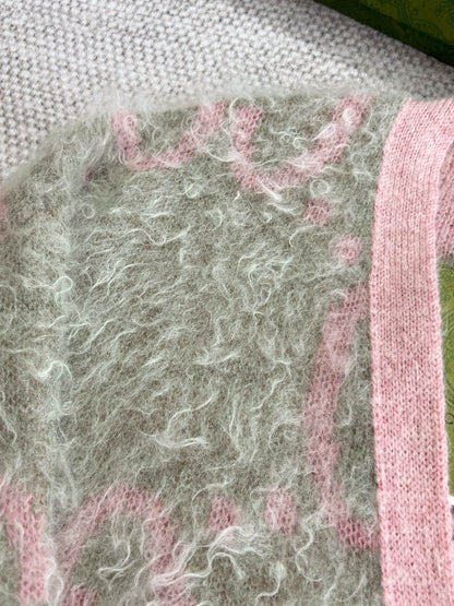 GG 25 Cardigan Pink Mix Moss Green Wool 0004