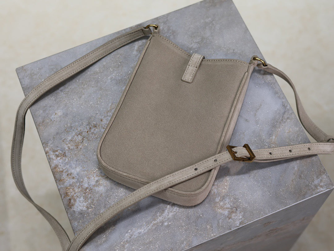 LE 5 À 7 HOBO MINI BAG 18 IN LIGHT BROWN SUEDE COPPER HARDWARE