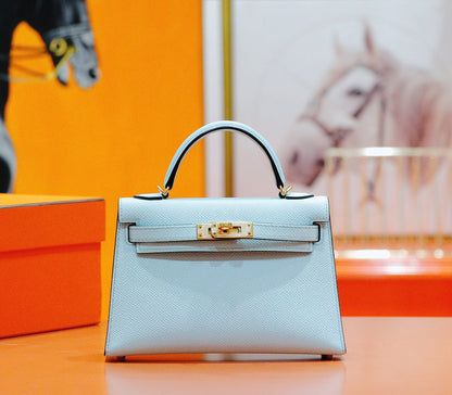 HM Mini Kelly 19cm Cloud Blue Epsom Gold Hardware