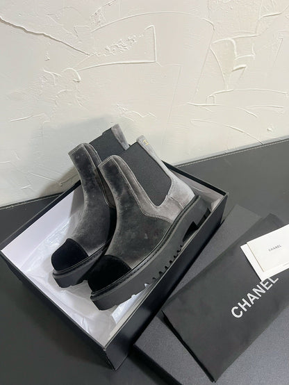 CC Chelsea Ankle Boots In Grey Mix Black Velvet 949685