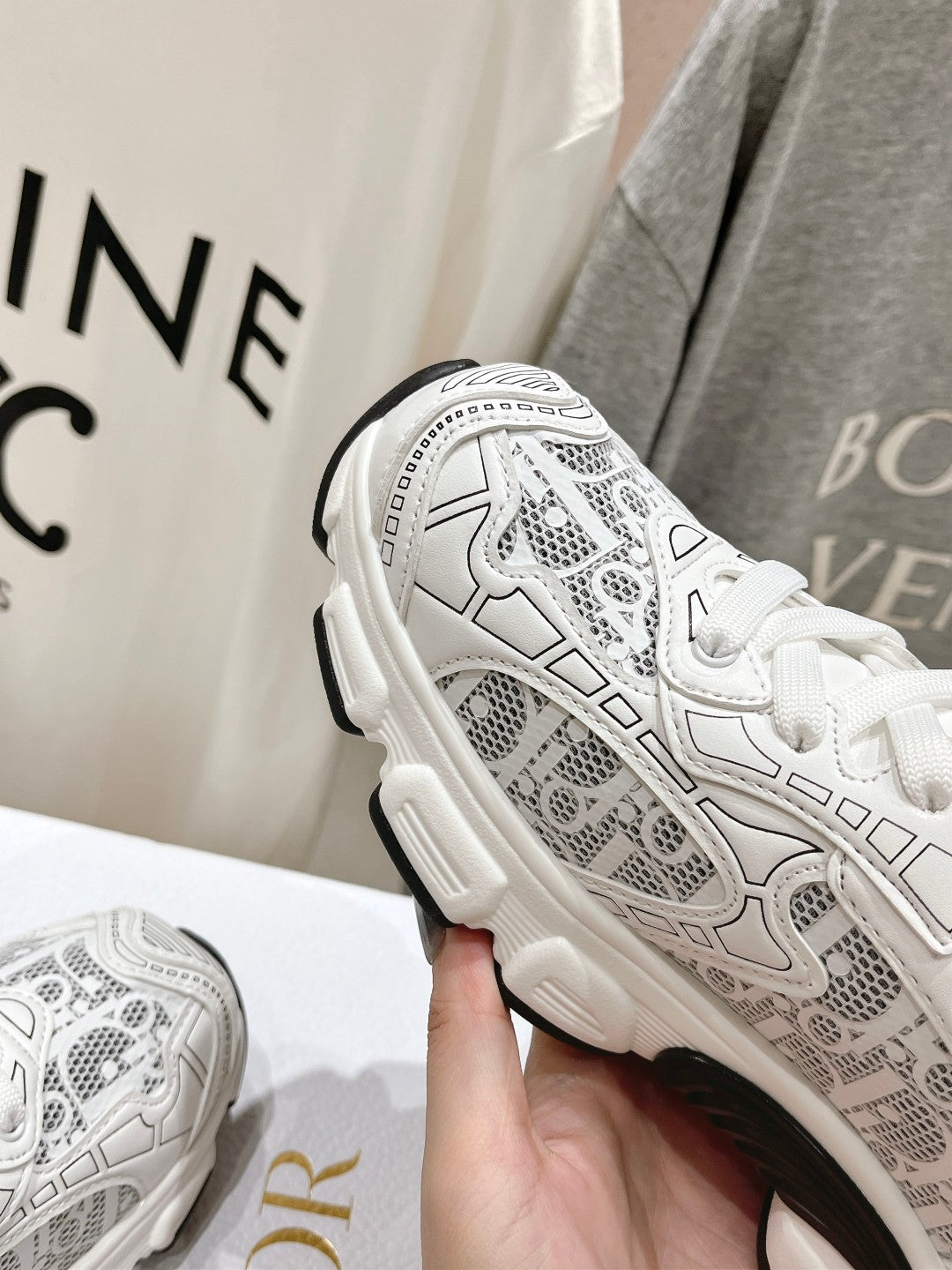 CD Vibe Sneaker White Black Polyester Mesh Fabric And Cowhide