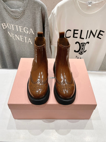 Miu Ankle Boots Caramel Brown Polished Calfskin