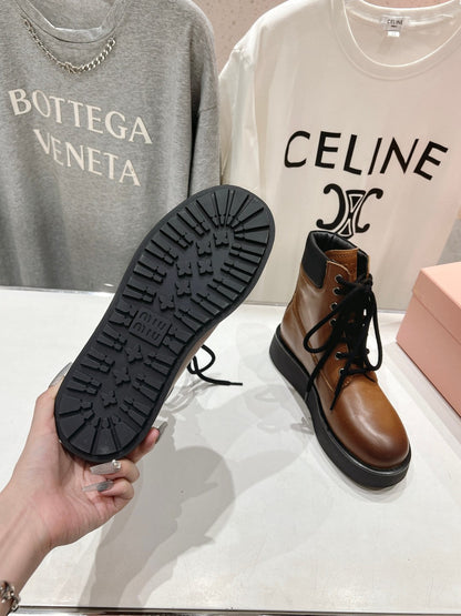 Miu Lace-Up Boots Vintage Brown Waxed Calfskin