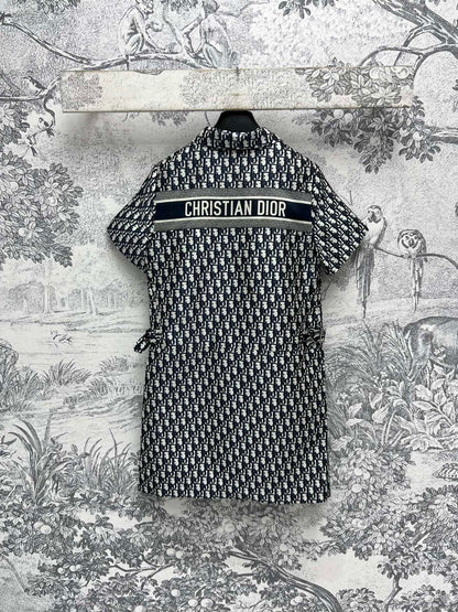 CD 25 Short Sleeve Dress Black Beige Polyester