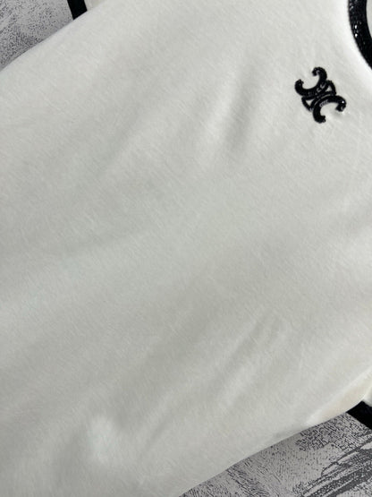 Celine 25 Embroidered Logo T-shirt White mix Black Cotton Polyester