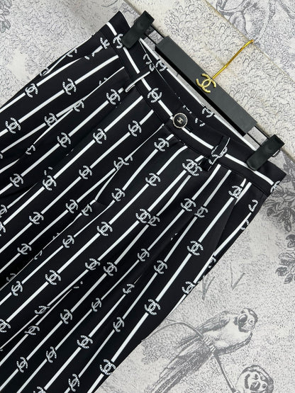 CC 25 Wide Leg Pants Black White Polyester Fiber