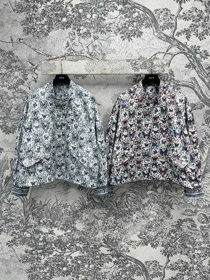 CD 25 Butterfly Floral Print Stand Collar Jacket Polyester