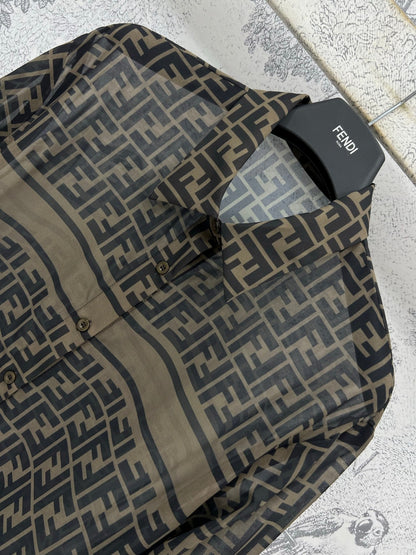 Fendi 25 Shirt Black Brown Polyester fiber