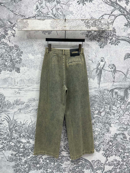 Loewe 25 Wide-leg Jeans Light Green-yellow Cotton