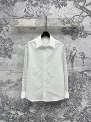 LV 25 Splicing Perspective Jacquard Monogram Sleeve Shirt White Cotton