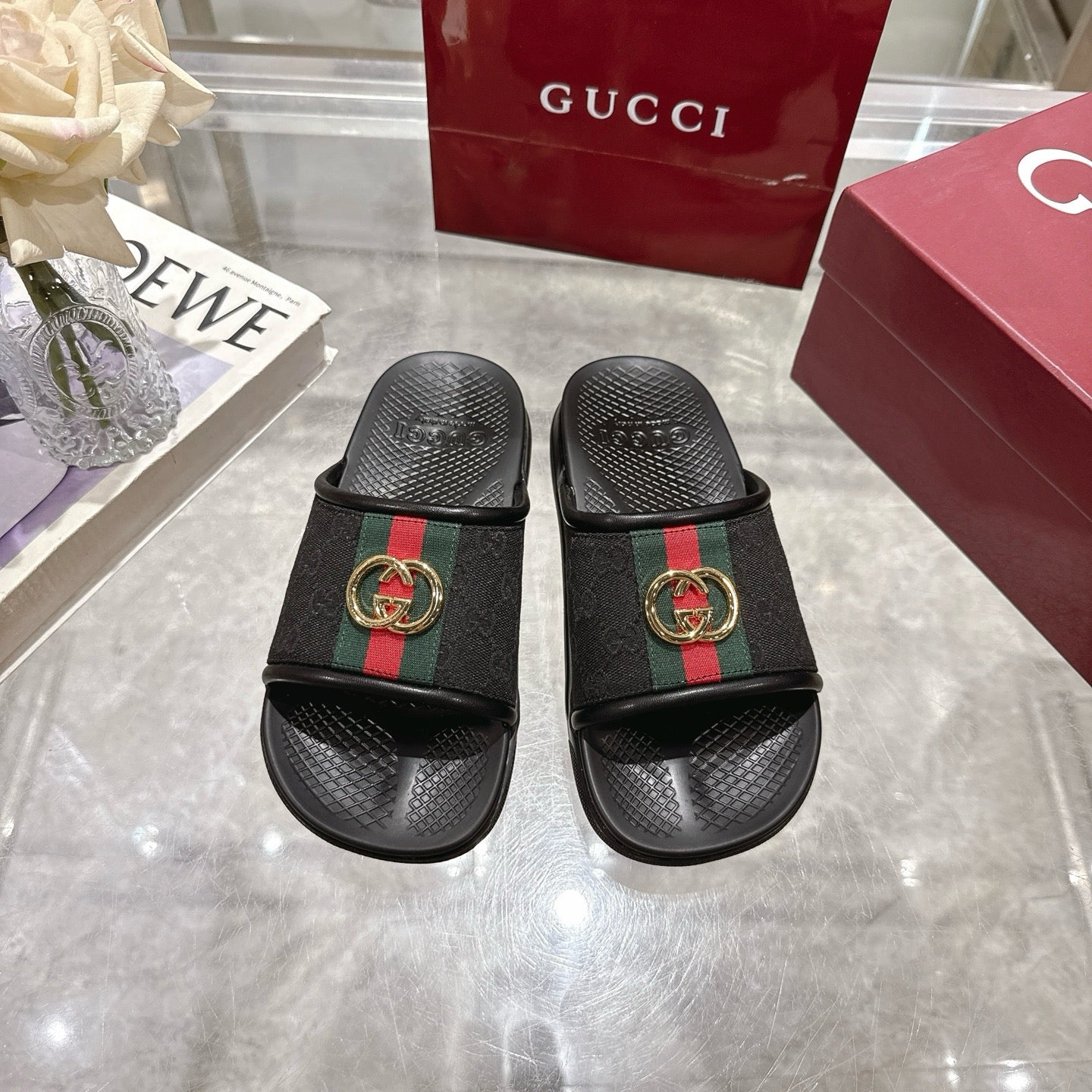 GG Men's 25 Slide Black Canvas Rubber 720569