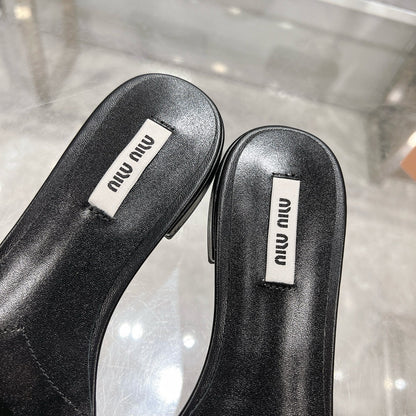 Miu 25C Slippers Black Leather 235286