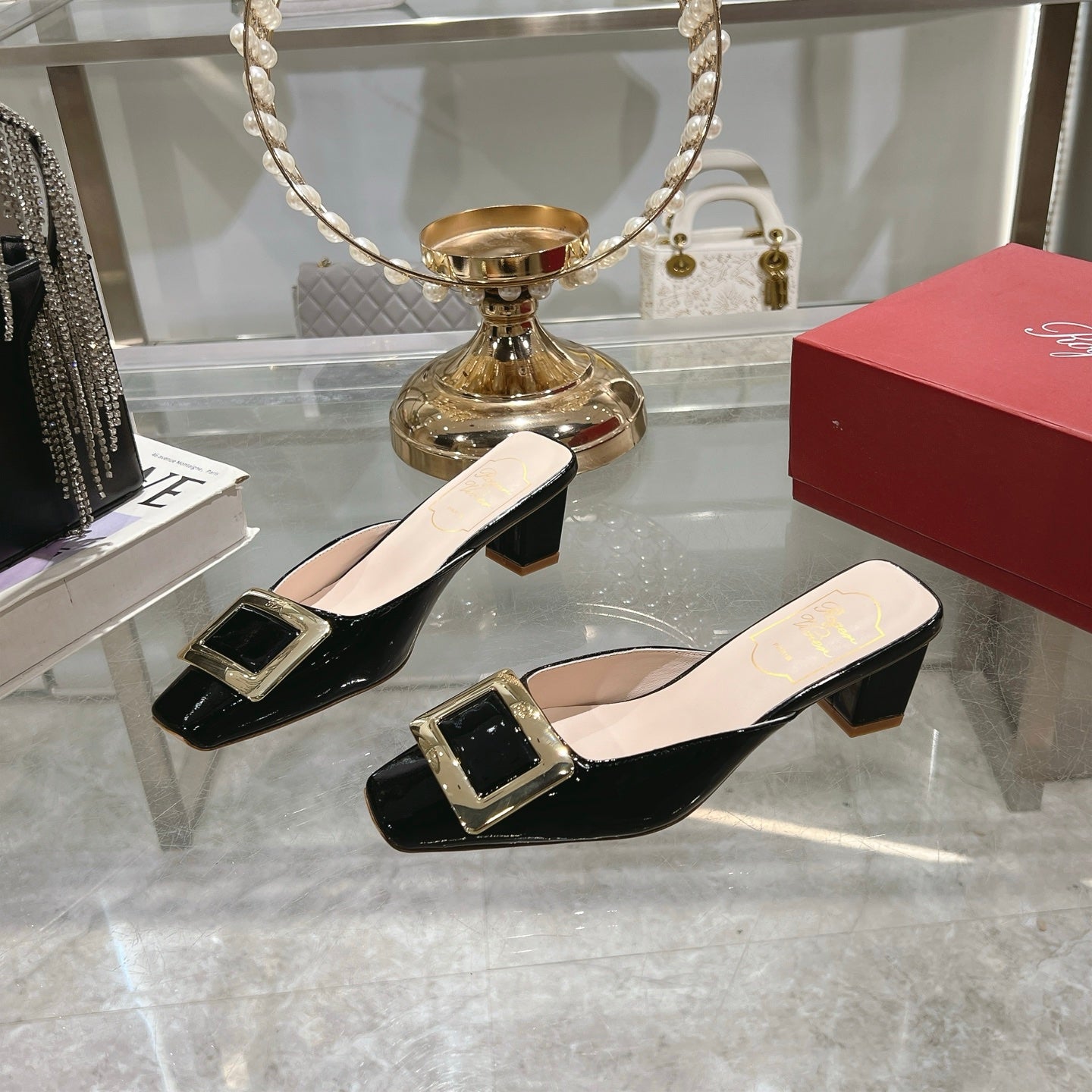 Viv 25 Mules Buckle Black Patent Leather 235352