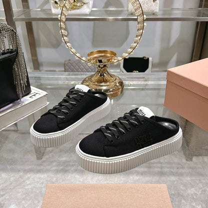Miu 25C Sneaker Mules Black Demin Fabric 235316