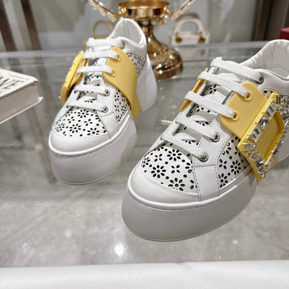 Viv 25 Square Buckle Platform White Yellow Cowhide 262976