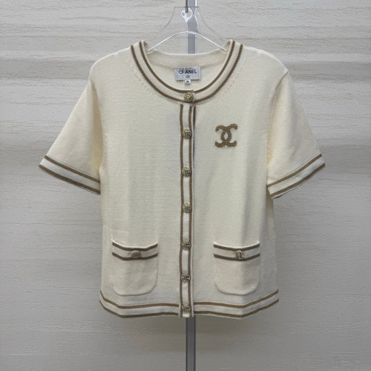 Chanel 2026 Crew Neck Cardigan Cream Wool Cashmere 356956