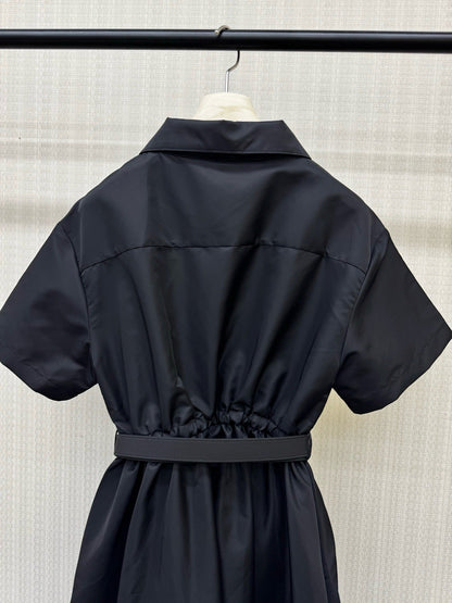 Prada 2026 Half-Zip Belt Dress Black Polyamide 399129