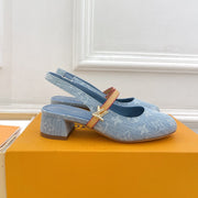 LV Romy Slingback Pump 35mm Light Blue Monogram Jacquard Fabric