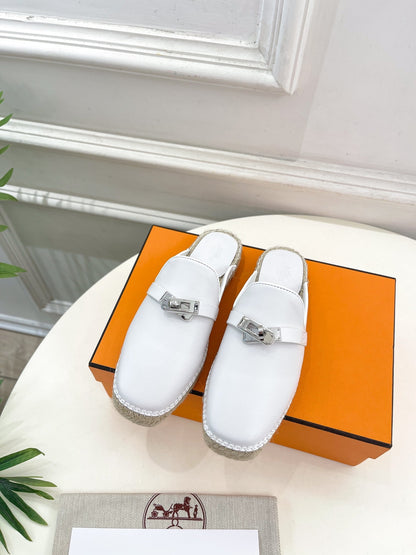 HM Feria Espadrille 20mm White Calfskin And Handwoven Hemp Rope 967989