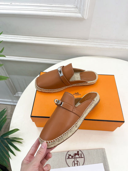 HM Feria Espadrille 20mm Brown Calfskin And Handwoven Hemp Rope 967990