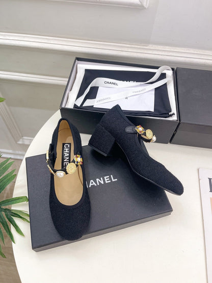 CC High Mary Janes 55mm Black Wool Tweed And Fabric 948815