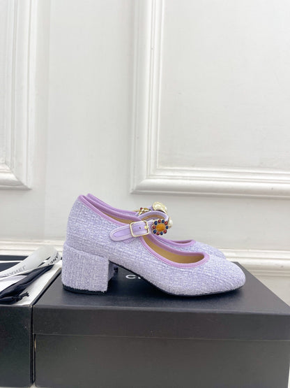CC High Mary Janes 55mm Light Violet Wool Tweed And Fabric 948819