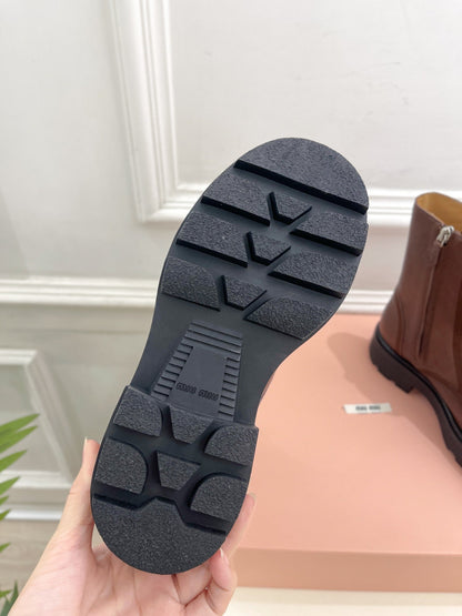 Miu Laced Booties Brown Chocolate Calfskin