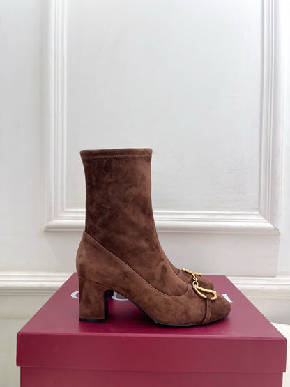 GG half-D chain buckle  ankle boots brown suede 536055