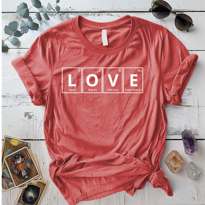 Love Periodic Table T-Shirt Mockup coral-silk