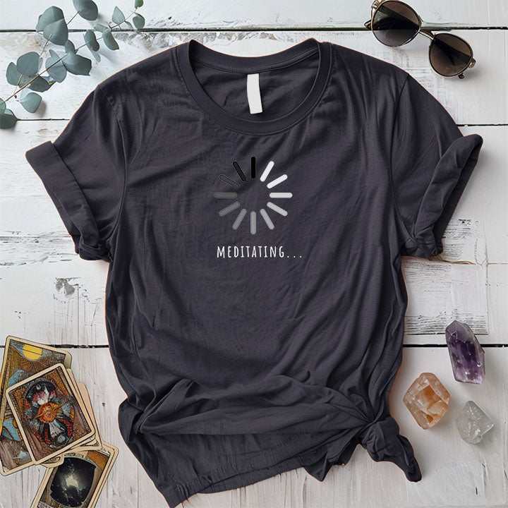 Meditating Loading T Shirt Dark Heather Grey Mockup