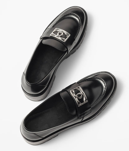 moccasins black calfskin metal