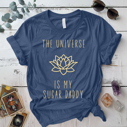 Universe Is My Sugar Daddy T Shirt Indigo Blue Mockup