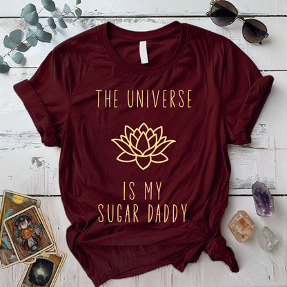 Universe Is My Sugar Daddy T Shirt Maroon Mockup