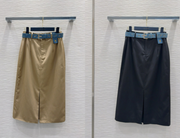 LV 25S Long Skirt Black Brown Cotton Polyester