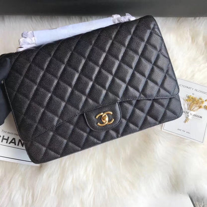 FLAP BAG 33CM BLACK CAVIAR GOLD HARDWARE