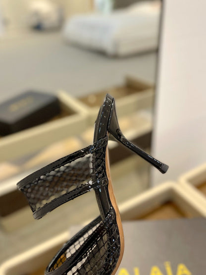 alaia mule 85 fishnet black heart lambskin