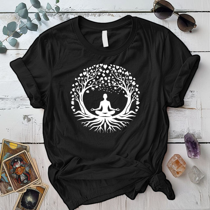 Yoga Pose Tree T Shirt Black Mockup