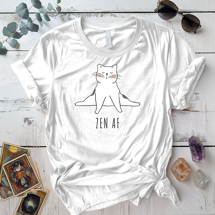 Zen Cat Split T Shirt White Mockup